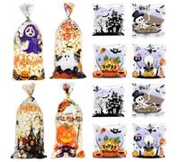 200 Halloween Biscuits et Bonbons Sacs - Scellable,La SéCurité Alimentaire,FantôMes et Citrouilles ModèLes, Articles de FêTe pour éCraser Sans Sucre, Sacs D'Emballage pour Biscuits et Bonbons
