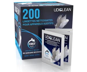 200 Lingettes Nettoyantes pour Appareils Auditifs - Udiclean Formule Douce ne Laisse Aucune Trace - Lingettes Emballée Individuellement - pour le Nettoyage Appareils Auditifs