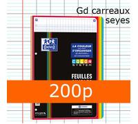 OXFORD Feuilles Simples COLOR SYSTEM A4 Perforées 200 pages Grands Carreaux Seyès 5 Couleurs de Cadres Assorties sous Film, Noir