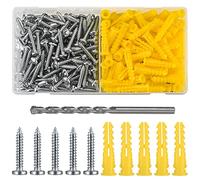 200 Pcs Chevilles et Vis, Chevilles pour Plaques de Plâtre et Vis à Bois, Vis à Tête Plate, Inclut 100 Chevilles Jaunes, 100 Vis Autoforeuses à Tête Cruciforme, 1 Foret