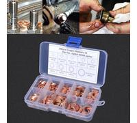 200 PCS O Shape Solid Copper Crush Washers Assorted Oil Seal Flat Ring Kit for Car/Ship/Generators