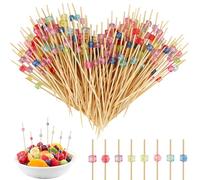 200 Pcs Pique Cocktail Bois, 12 cm Pic Brochette Aperitif, Cure Dent Decoratif Aperitif, Cure-dents en Bois Avec de Jolies Décorations pour Grillades, Fruits, Boissons, Gâteaux, Collations