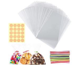 200 PCS Sachet Plastique Transparent, 10 x 15 cm Pochette Bonbon Sachets Transparents pour Biscuits Sac Cellophane pour Mariage Communion Baptême Halloween Noël Petit Cadeau