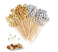200 Pièces Brochettes à Cocktail de Étoiles Or et Argent Pics à Cocktail en Bambou 13.5cm Naturel Pic Aperitif pour Fingerfood Boissons Cocktail Fête Fête de Noël Fête D'anniversaire Fête de Carnaval