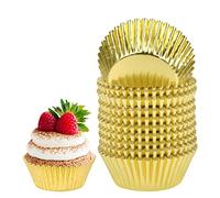 200 Pièces Caissettes Cupcake Or, Cupcake Papier, Caissette Muffins, Mini Caissette Cupcake, Moule Cupcake Papier or Diamètre du Fond 5cm pour Anniversaire, Fête