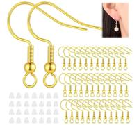 200 Pièces Crochets de Boucle d'oreille Or Argenté, Fil d'oreille Crochets avec Boule Ressort Hypoallergénique pour Fabrication de Boucles d'Dreilles de Bijoux, A