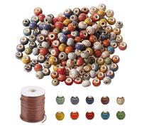 200 PièCes De 8mm De Perles ColoréEs à Enfiler, Perles De CéRamique Pour Bricolage Avec 10 MèTres De Fil Ciré, Perles De CéRamique à Enfiler Pour Les Bijoux Diy Arts Crafts Collier Braceletb