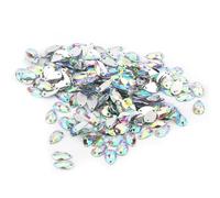 200 pièces de paillettes de strass à coudre en forme de larme blanche - pierres précieuses en résine à dos plat en cristal AB avec doubles trous pour les travaux manuels, les (Couleur AB)