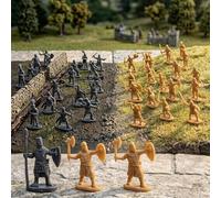 200 pièces de soldats jouets, figurines de mini chevaliers à l'échelle 1: 72 - soldats jouets en plastique avec épées et figurines d'action d'hommes l'armée médiévale à exposer (gris et or)