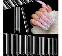 200 pièces d'embouts d'ongles carrés sans courbe C, extra longs, à plat, couvrant à moitié, clairs, en acrylique, sans courbe C, faux ongles pour femmes PMMA
