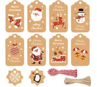 200 Pièces Étiquette Cadeau Noël Set,100pcs 10 Styles D'emballage Cadeau Etiquette Avec 2 Types De Corde 50 Pièces Chacun Pour La Décoration Du Sapin De Noël Et L'emballage Des Cadeaux