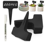 200 Pieces Etiquette Imperméable Jardin, 10 x 6 cm étiquettes pour Plantes, Plastique Etiquettes Plantes avec 1 Marqueur, Réutilisable Etiquettes Noir pour Exterieur, Parterre, Jardin, Potager