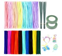 200 Pièces Fil Chenille, Kit Bouquet Cure Pipe Chenille, Coloré Cure Pipe, avec Étamines, Floratape et Tige Fleur Artificielle, Adapté aux Fournitures de Fleurs et de Décoration DIY (17 Couleurs)