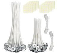 200 Pièces Meche Bougie, 10cm/15cm Mèches pour Bougies avec 200 Autocollants de Mèche et 2 Supports de Mèche, Mèches pour Fabrication de Bougies, Mèches De Coton Naturel pour La Fabrication de DIY