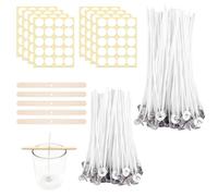 200 Pièces Mèches Bougies Cirées, Mèches pour Bougies 10cm 15cm Meche De Bougie Coton avec Porte-Mèches & Autocollants Double Face, Meches Bougies pour la Fabrication de Bougies D'intérieur