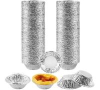 200 Pièces Moule Tartelette Pasteis de Nata Kit,7x2,5x4cm Moule Aluminium Jetable Plateaux en Papier d'Aluminium,Ronde MINI Moule