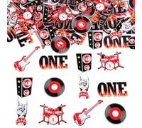 200 Pieces One Rocks 1st Birthday Confetti for Boy Girl, Rock and Roll Table Confetti First Birthday Decorations, Red Black Music Themed 1 Year Old Baby Party Supplies