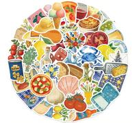 200 pièces Pack d'autocollants d'été à l'aquarelle de régime méditerranéen, autocollants rétro esthétiques, autocollants de poissons, autocollants de chats, autocollants de dessins animés convenant po