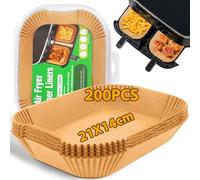 200 Pièces Papier Cuisson Air Fryer, 21x14cm Papier Sulfurisé, Food-Grade BPA gratuit, Pour Ninja AF300EU /AF400EU /Cecotec Double Airfryer, et autres friteuse à air Dual (200 Pièces)