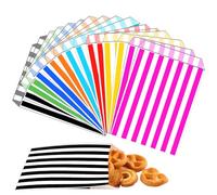 200 pièces Rayures Couleur Mélange Sac Cadeau Sachet Bonbons Anniversaire,12.7cmx17.8cm Petit Pochette Papier Kraft pour Emballage Cadeau Garçon Fille,pour Anniversaire,Mariage,Noël,Fête,Halloween