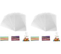200 Pièces Sachet Bonbon, 25x15 cm Sachet Plastique Transparent Sacs Cellophane avec 200 Rubans Métalliques Pour Bonbons, Biscuits, Pain, Fruits, Etc. Parfaits Pour Les Fêtes De Cadeaux (Lot de 2)