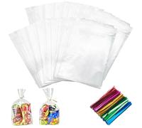 200 Pièces Sachet Bonbon Transparent 15 x 20 cm avec 200 Attaches Métalliques, Sachet Cellophane Transparent pour Anniversaires, Fête Emballer des Biscuits, Pain, Pâtisseries, Biscuits, Bonbons,
