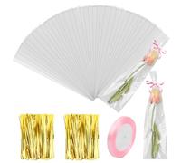 200 Pièces Sachet Transparent, Sac en Cellophane Clair Petit Avec Liens Torsadés Pour Emballage Bonbons, Biscuits, Chocolat, Cadeaux Mariage - 7,5x28cm