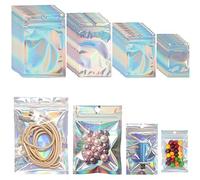 200 pièces Sacs holographiques, 4 tailles de sacs étanches aux odeurs Sacs en Mylar pour le stockage des aliments Pochettes en papier d'aluminium Sachet refermable pour Emballage de bijoux