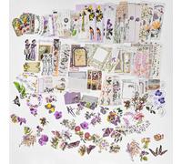 200 Pièces Set D'autocollants Scrapbooking Vintage,Fournitures Pour Journal Rétro Papier De Papeterie Décoratifs Esthétique,Washi Diy Artisanat Botanique Animaux Fleurs Stickers,Pour Album,Photo