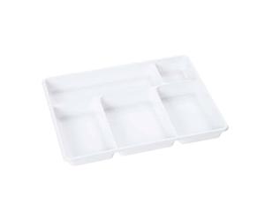200 Plateaux Repas 5 Compartiments Blancs 290 x 224 x H. 30 mm en PS Pratiques et Résistants pour Usage Alimentaire - D-Work
