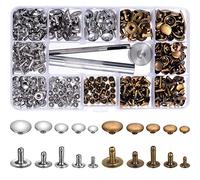 200 Set 5 Tailles Rivets en Cuir Unique Cap Rivet Goujons Tubulaires en Métal avec 3 Pièces Outil de Fixation pour DIY Artisanat en Cuir, Rivets de Remplacement, 2 Couleurs (Argent et Bronze)