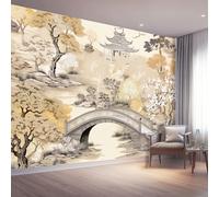 200 x 140 cm Papier Peint intissé Jaune Architecture Orientale Et Chinoise Petit Pont Papier Peint Panoramique Moderne, Mural Photo pour Salon, Chambre, Décor Fond TV