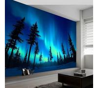 200 x 140 cm Papier Peint Panoramique Pour Garçons filles, Aurore Boréale Dans Une Forêt Onirique Poster Géant Mural 3D, Décoration Murale Premium Pour Salon, Chambre Adulte, Chambre D'Enfants Bleu