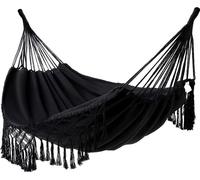 (200 x 150 cm, noir) Hamacs en toile à franges classiques faits à la main pour le camping, la plage, la terrasse, la chambre à coucher