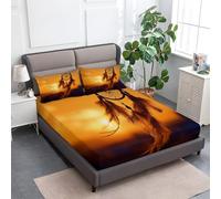 200 x 200 cm Drap Housse Couleur Orange, Attrape-Rêves Coucher De Soleil Drap-Housse Microfibre Doux Bonnet 30cm Matelas en Microfibre 2 Personnes, Très Doux et Respirant avec Élastique Tout Autour