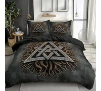 200 x 200 cm Housse de Couette Polycoton, Runes Abstraites Vikings Parure de lit, Ensemble de literie 3D Motif, Enfant Adulte Cadeau avec 1 Housse de Couette + 2 Taie d'oreiller, Gris