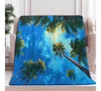 200 x 200 cm Plaid Couverture Polaire Nature Palmiers Ciel, Douce Moelleuse Flanelle Lit Jeté Canapé Convient Adultes et Enfants Rester Chaud Hiver, Bleu