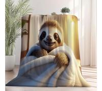 200 x 220 cm Couverture Polaire Super Douce - Jeté de Canapé Motif Dessin animé Animal Paresseux, Couverture Double Face Sherpa Extra Épaisse et Chaude pour Canapé ou Salon Brun