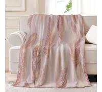 200 x 230 cm Couverture en Flanelle, Moelleuse Douce et Chaude Motif à Style Art Déco Luxe Plumes, Kaki Couverture de Voyage pour Chambre à Coucher Salon Bureau canapé