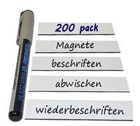 200 x Etiquette magnétique effaçable à personnaliser - 2 x 8 cm - 200 pièce - Étiquettes magnétiques personnalisées/inscriptibles - Caoutchouc aimanté revetu d'un film en PVC blanc effaçable à sec