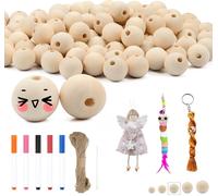 200 X Natural Wooden Beads 14 Mm Round Wooden Beads With Hole Large Wooden Beads With 5 Coloured Pencils And 20 M Hemp Rope For Diy Crafts Diy Necklace Bracelet