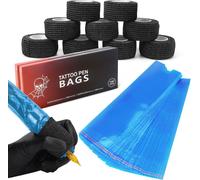200 X Tattoo Pen Bags And 9 X Tattoo Grip Tapes ¿ Disposable Tattoo Bags And Tattoo Grip Cover Wrap Tattoo Accessories (6.5 X 18 Cm)