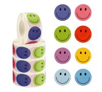 2000 Autocollants Smiley Ronds 25mm - Gommette Récompense Enfant pour Enseignants et Parents | Rouleau de Stickers Émotions Sourire pour Motivation Scolaire et Éducation (8 Couleurs)