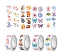 2000 feuilles, 4 rouleaux,AutocollantsDécoratifs Papillon,Autocollants Ronds d'animaux,AutocollantAnimaux en Rouleau,Sticker Récompense Animale,Gommettes Animaux,Gommettes Thème Animaux Marins