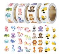 2000 Feuilles Autocollant Animaux en Rouleau, 32 Styles Gommettes Animaux, Imperméables Autocollants de Récompense Animal Stickers, pour Scolaires Salle de Classe Cadeaux d'Enfants(4 Rouleaux)
