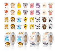 2000 Pcs Gommettes Autocollants Ronds, Animaux Autocollants de Récompense, Gommettes Enfants, Enseignants Motiver les élèves, Autocollant de Fête Scolaire, Décoration Cadeau (4 Rolls)