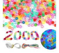 2000 Perles pour Bracelet et Perle pour Bracelet Pony Beads Multicolores Phosphorescentes 6x9mm pour Fabrication de Bracelets Bandes de Cheveux et Activités de Groupe avec Cordon Élastique Inclus