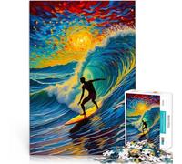 2000 Piece Jigsaw Puzzle for Adults Surfer in Sunset Wave Starry Night Made of Cardboard，Suitable for People Aged 14 and Above Interesting Stress Reduction Birthday Gift, Gifts, Wall Art。