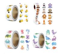 2000 Pièces Autocollant Animaux en Rouleau Autocollants de Récompense Animal Ronds Stickers Récompense pour Scolaires Salle de Classe Cadeaux d'Enfants