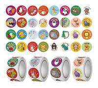 2000 Pièces Autocollants de Recompense, 32 Dessins Autocollant Récompense Rouleau Gommettes Animaux, Stickers École Récompense Ronds pour Scolaires Salle Classe Scrapbooking DIY